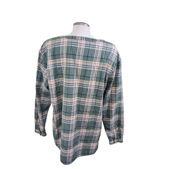 LL Bean Womens XL Whisperweight Flannel Popover Top Sage Green Plaid V Neck - Picture 4 of 6